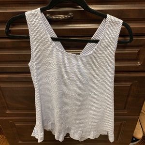 Blue and white stripe bow back tank